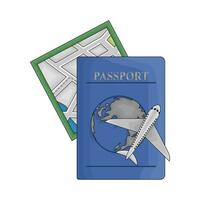 airplane, passport book with maps illustration vector