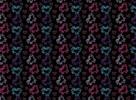 Unicorn Pattern, with unicorns and hearts in various vibrant colors vector