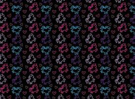 Unicorn Pattern, with unicorns and hearts in various vibrant colors vector