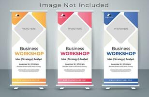 Vector corporate x banner pull up roll up banner standee template with creative shapes