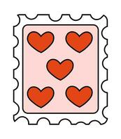 Valentine Day post stamp. Love postmark with hearts. 14 February element. Vector flat illustration.