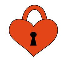 Red padlock in form heart. Valentine day element. Vector flat illustration.