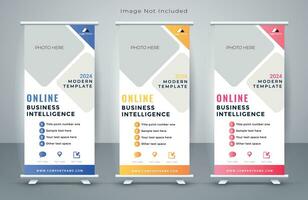 Vector corporate x banner pull up roll up banner standee template with creative shapes