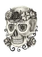 Sugar skull day of the dead design by hand drawing on paper. vector