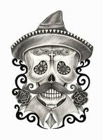 Sugar skull old man day of the dead design by hand drawing on paper. vector