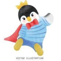 Charming Penguin with Blue Clothes and Yellow Crown Winter Wildlife Art vector