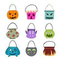 halloween bucket set cartoon vector illustration