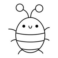 Vector black and white kawaii brown bug icon for kids. Cute line smiling beetle illustration or coloring page. Funny cartoon character. Adorable insect clipart