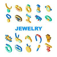 jewelry ring gold jewel icons set vector