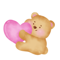 hand- geschilderd waterverf teddy beer met groot hart voor Valentijnsdag dag kaart of romantisch post kaarten. png
