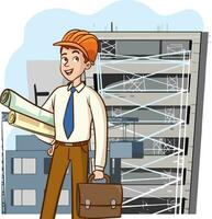 Architect ruler builder cartoon Royalty Free Vector Image