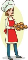 vector illustration of working baker woman