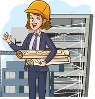 Engineers cartoon set with civil engineering construction workers architect and surveyor isolated vector illustration