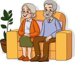 Illustration of an Old Couple Sitting in an Armchair While Looking at the Camera vector