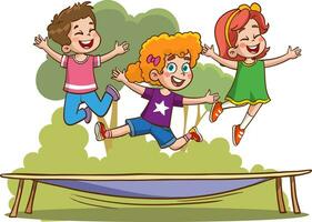 vector illustration of kids jumping on the trampoline