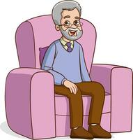 ilustración de un abuelo sentado en un Sillón vector