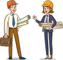 Engineers cartoon set with civil engineering construction workers architect and surveyor isolated vector illustration