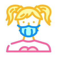 kid girl medical mask color icon vector illustration