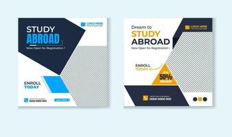 Study abroad social media post design template vector