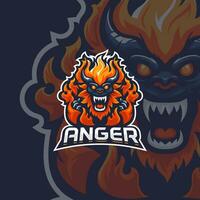 Fire monster mascot esport vector illustration. Flame devil gaming and sport team mascot emblem.