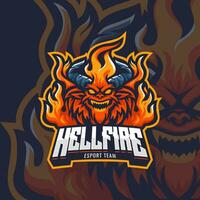 Fire monster mascot esport vector illustration. Flame devil gaming and sport team mascot emblem.