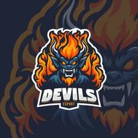 Fire monster mascot esport vector illustration. Flame devil gaming and sport team mascot emblem.