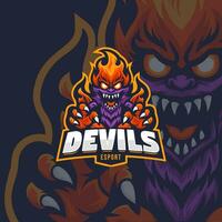 Fire monster mascot esport vector illustration. Flame devil gaming and sport team mascot emblem.