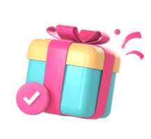 3d gift box with check mark icon illustration for UI UX web mobile apps social media ads design png