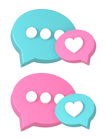 3d online chat bubble with love or heart icon illustration for UI UX web mobile apps social media ads design png
