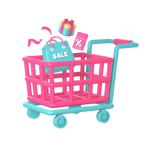 3d shopping cart or trolley with discount sale promo gift icon illustration for UI UX social media ads design png