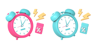 3d alarm clock with flash and promo voucher coupon code icon illustration for UI UX web mobile apps social media ads png