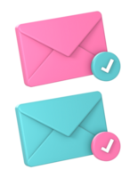 3d courrier ou email message notification avec vérifier marque v2 icône illustration pour ui ux la toile mobile applications social médias les publicités png