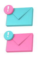 3d mail or email message notification icon illustration for UI UX web mobile apps social media ads design png