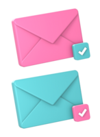 3d mail or email message notification with check mark icon illustration for UI UX web mobile apps social media ads png