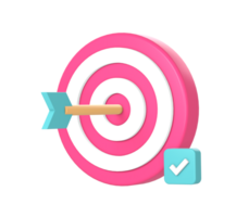 3d arrow hits target or goal with check mark V2 icon illustration for UI UX web mobile apps social media ads design png