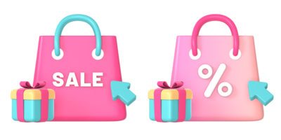 3d shopping bag with big sale promo gift icon illustration for UI UX web mobile apps social media ads design png