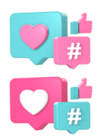 simple 3d social media love and hand like with hashtag icon illustration for UI UX web mobile apps social media ads png