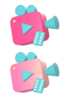 simple 3d digital movie video or cinema camera with film frame side icon illustration for UI UX social media ads design png