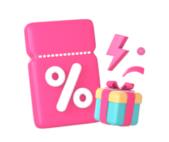 3d promo discount coupon or voucher code with gift icon illustration for UI UX web mobile apps social media ads png