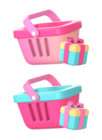 3d shopping basket with gift icon illustration for UI UX web mobile apps social media ads design png