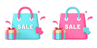 3d shopping bag with big sale gift icon illustration for UI UX web mobile apps social media ads design png