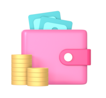 3d digital wallet payment with money and coin icon illustration for UI UX web mobile apps social media ads png