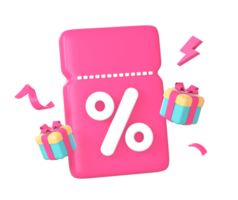 3d promo discount coupon or voucher code with two gifts and flash icon illustration for UI UX web mobile apps social media ads png