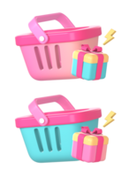 3d shopping basket with gift and flash icon illustration for UI UX web mobile apps social media ads design png