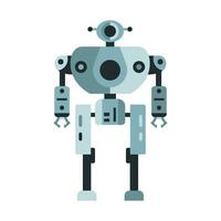 Robot machine technology metal cyborg in flat style. Futuristic humanoid mascot character. Science robotic, Android friendly character, robotic technology vector illustration