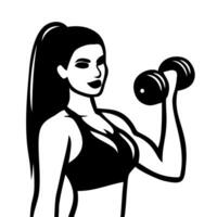 Fitness woman silhouette with dumbbell. Sexy athletic girl bodybuilder. Fitness female for gym or club concept. Vector illustration
