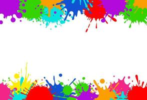 Bright colorful banner. Horizontal banner with colorful paint spots and splashes. Colorful blots, multicolored splash spray paints. Frame background Vector illustration