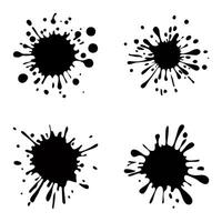 Black ink blots with drops set. Different handdrawn spray design elements. Paint ink splatter, stains set. Splash of paints with drops. Vector illustration