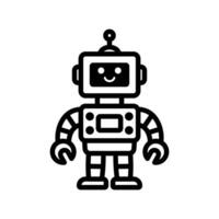 Happy funny cartoon childish robot line icon. Machine technology cyborg. Futuristic humanoid character mascot. Science robotic, Android friendly character, robotic technology vector illustration