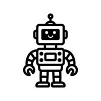 Happy funny cartoon childish robot line icon. Machine technology cyborg. Futuristic humanoid character mascot. Science robotic, Android friendly character, robotic technology vector illustration